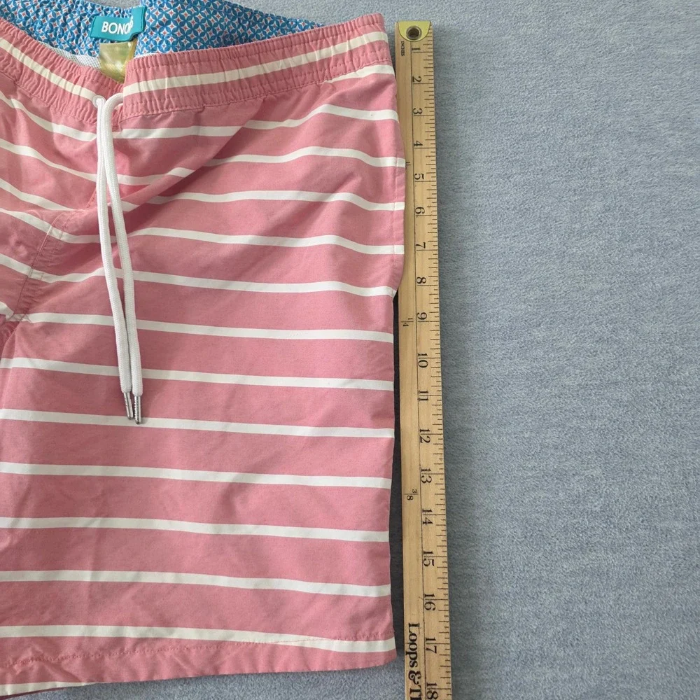 Bonobos Mens Striped Swim Trunks Pink White Drawstring Mesh Lining Small 16426